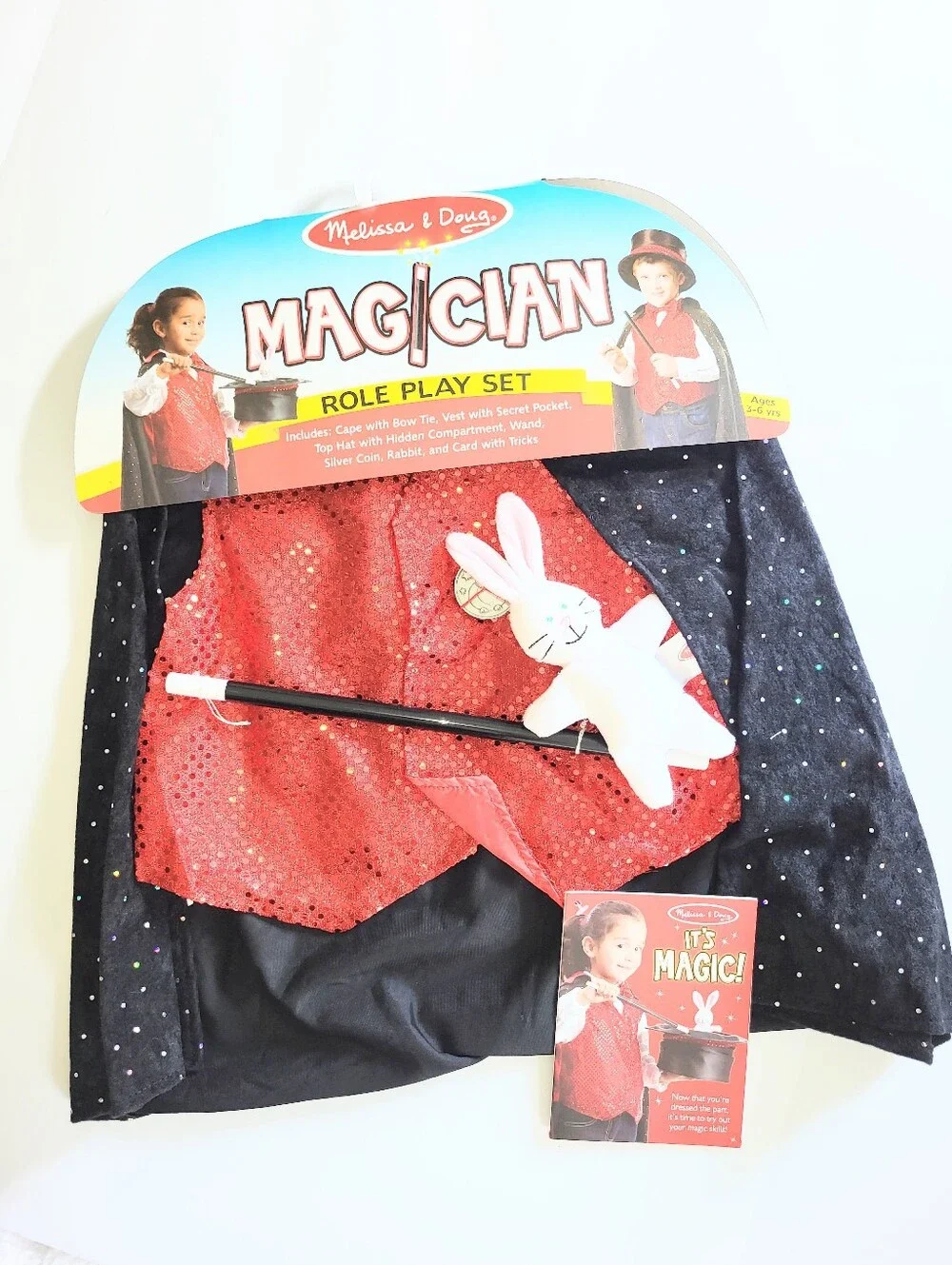 NWT Melissa & Doug Magician Costume Pretend Play Role Play Set Cap Hat Wand More